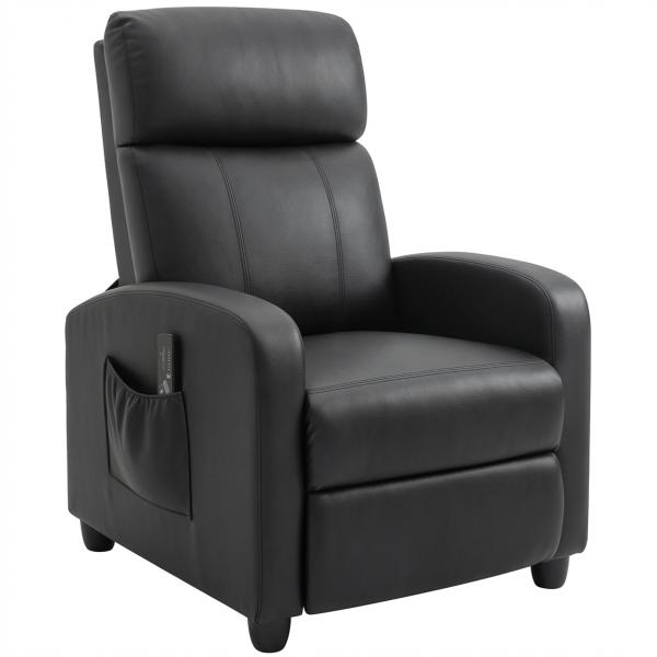 Poltrona de Massagem Reclinável com 2 Zonas de Massagem 8 Programas e 5 Níveis de Intensidade 68x88x98 cm Preto