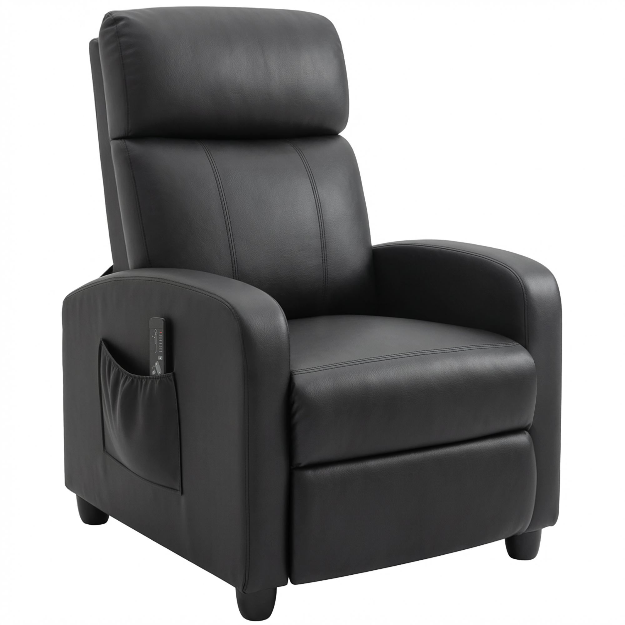 Poltrona de Massagem Reclinável com 2 Zonas de Massagem 8 Programas e 5 Níveis de Intensidade 68x88x98 cm Preto