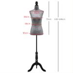 Manequim de Costura Feminino Manequim de Costura Ajustável a 130 - 168 cm com Tripé de Madeira Cinza