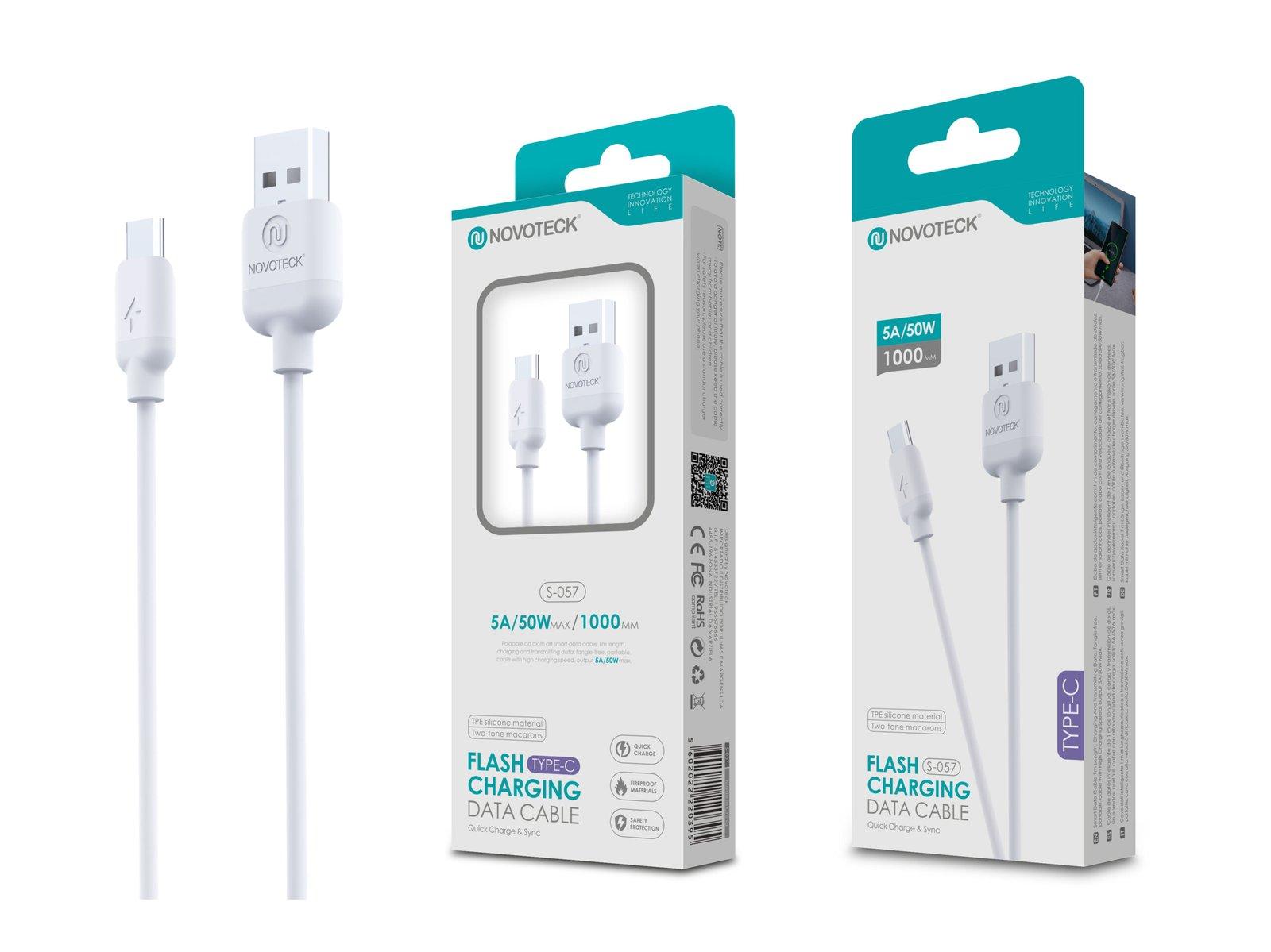 Cabo Type-C Branco 5A 50W 1M S-057 Silicone TPE