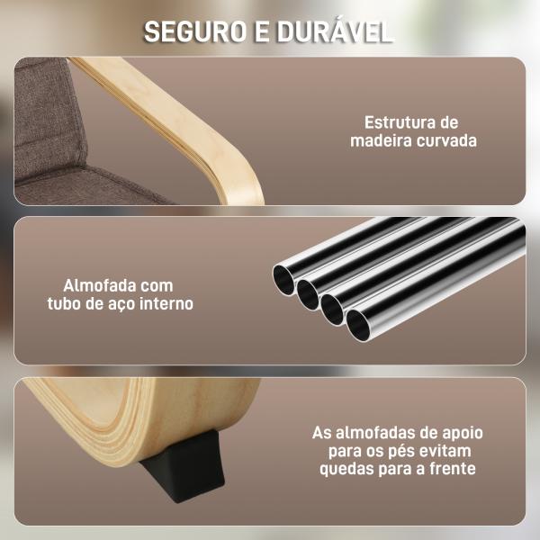 Poltrona Relax com Apoio para os Pés Ajustáveis Poltrona Estofada em Tecido com Estrutura de Madeira 66,5x94x100 cm Marrom