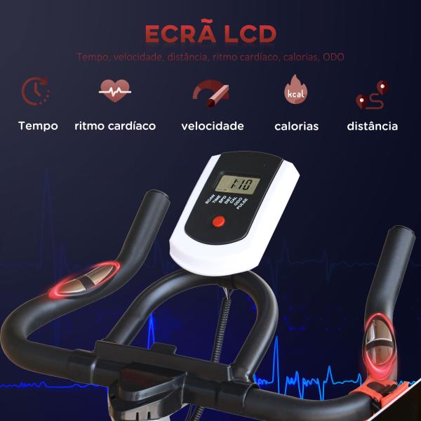 Bicicleta Estática com Resistência Ajustável Volante de Inércia de 8kg Ecrã LCD Assento e Guiador Ajustáveis 103x48x115cm Preto