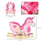 Cavalo Baloiço para Bebés Baloiço em Forma de Unicornio com Música Cinto de Segurança e Apoio para os Pés 65x35x45 cm Rosa
