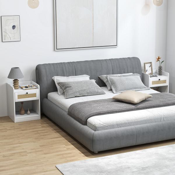 Conjunto de 2 Mesas de Cabeceira Mesas de Cabeceira para Dormitório com Gaveta em Vime 40x40x53 cm Branco