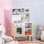 Cozinha Infantil de Madeira Cozinha para Crianças acima de 3 Anos com Altura Ajustável Luz Sons 60x30,5x93,2cm Branco e Cinza