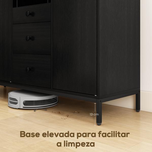 Aparador com 3 Portas e 3 Gavetas Prateleiras Ajustáveis para Cozinha, Entrada Sala de Jantar Quarto 143,5x40x90 cm Preto