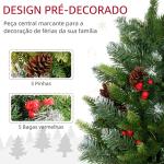 Árvore de Natal de Mesa 60 cm com 20 Luzes LED 141 Ramos 5 Pinhas 5 Cachos de Bagas Vermelhas e Suporte de Metal Verde