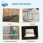 Gaiola de Metal para Pássaros com Bandeja Amovível Rodas 4 Comedouros 3 Poleiros e 1 Baloiço 50,5x41x163 cm Preto