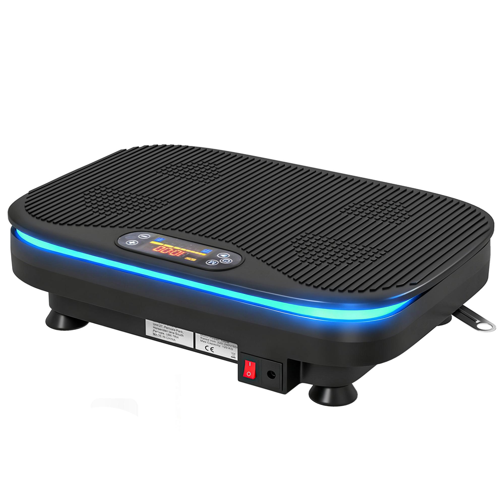 Plataforma Vibratória 99 Velocidades 3 Programas com Bluetooth Ecrã LED Luzes e Bandas Elásticas 47x32x12 cm Preto