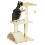 Arranhador para Gatos Médio de 3 Níveis com Postes de Sisal Placa para Arranhar e Bola Suspensa 40x35x72 cm Creme