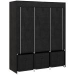 Roupeiro de Tecido com 2 Varões 5 Prateleiras 3 Gavetas Fecho de Correr Estrutura de Aço 125x43x162,5 cm Preto