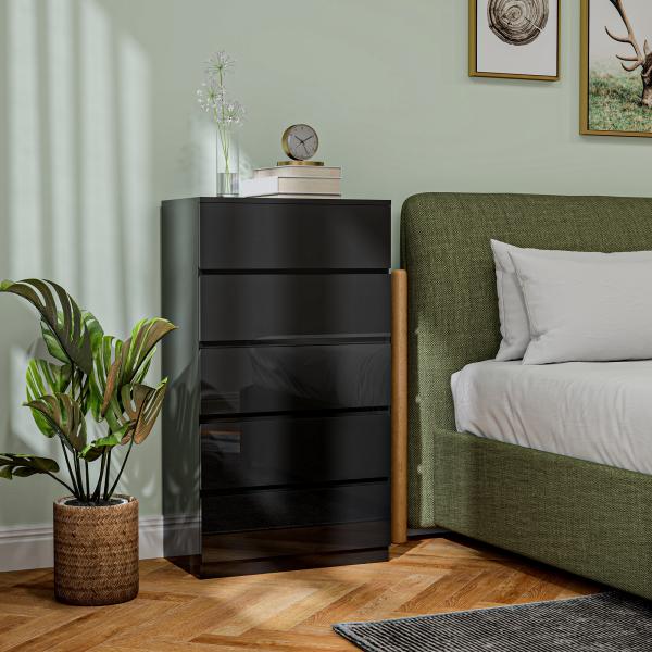 Cómoda com 5 Gavetas de Madeira Cómoda de Dormitório Cómoda Branca para Sala de Estar Estilo Moderno 55x34x100 cm Preto