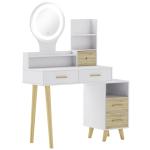 Toucador com Espelho e Luzes LED Ajustáveis 5 Gavetas 4 Compartimentos e 1 Prateleira 100x44x137 cm Branco e Madeira