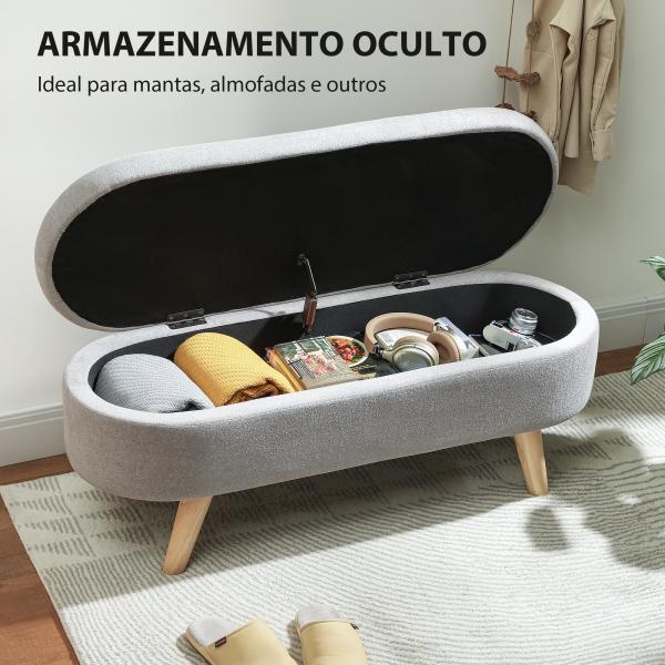 Banco para Pé de Cama Banco de Armazenamento com Pés de Madeira e Assento Acolchoado 110x40x43 cm Cinzento