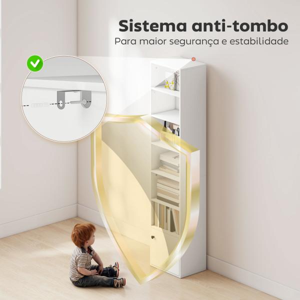 Estante de 7 Níveis Estante para Livros com Prateleiras Ajustáveis e Armário Estante Moderna 40x30x180 cm Branco
