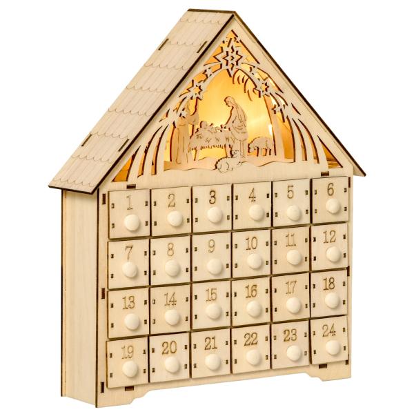 Calendário de Advento de Madeira com Luzes Calendário de Advento com 24 Caixas de Contagem Regressiva 26,6x6x30 cm Madeira