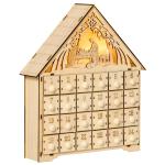 Calendário de Advento de Madeira com Luzes Calendário de Advento com 24 Caixas de Contagem Regressiva 26,6x6x30 cm Madeira
