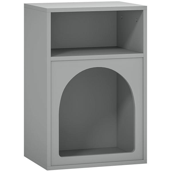 Mesa de Cabeceira Estreita com 2 Compartimentos Abertos, Design em Forma de Arco, 40x30x60 cm, Cinzento