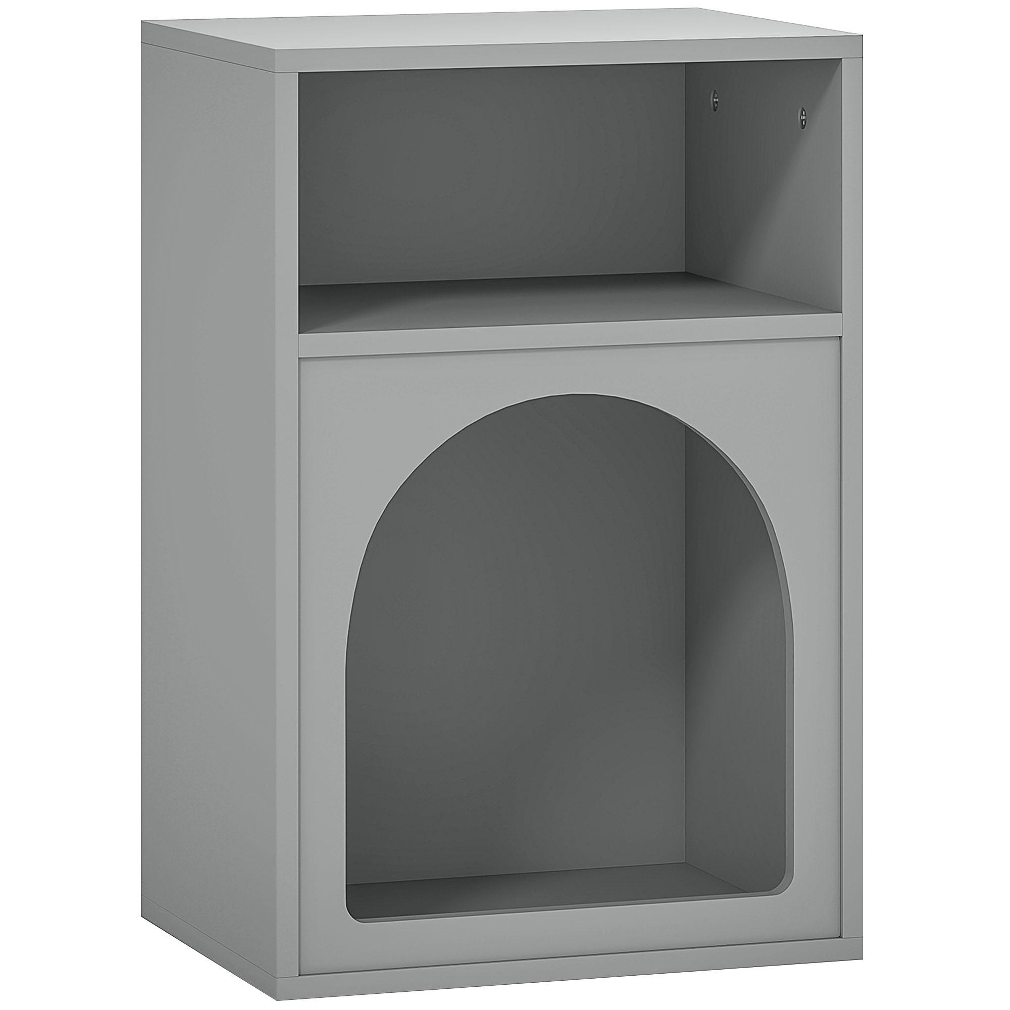 Mesa de Cabeceira Estreita com 2 Compartimentos Abertos, Design em Forma de Arco, 40x30x60 cm, Cinzento