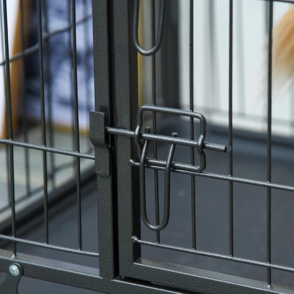 Gaiola dobrável de metal com rodas e freios Bandeja removível e porta com travas125x76x81 cm Cinza escuro
