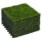 Relva Artificial de 10 Peças Estrado de Relva Sintética 30x30 cm Altura 20 mm Resistente aos Raios UV Verde Escuro