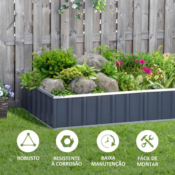 Horta Urbana Canteiro de Jardim em Aço com Luvas Incluídas, Floreira Retangular para Cultivo de Plantas e Flores para Terraço e Varanda Exterior 174x90x30 cm Cinzento