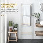 Toalheiro de 4 Níveis Toalheiro Casa de Banho com 4 Barras de Bambu e Estrutura de Aço 49x5,5x167,5 cm Preto e Madeira