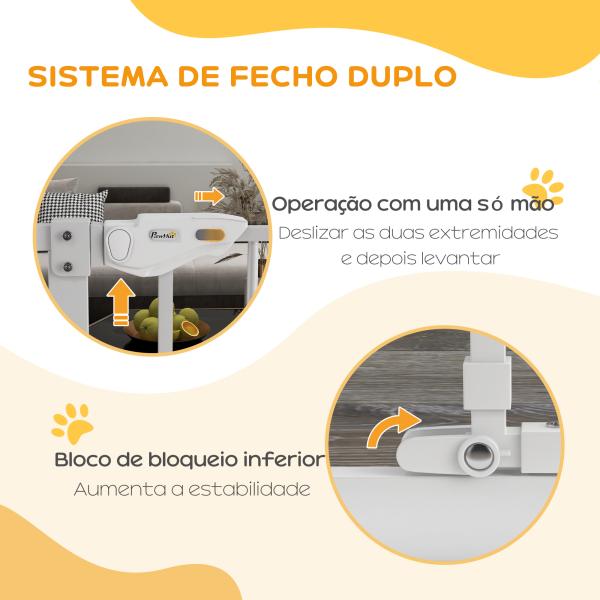 Barreira de Segurança para Cães com Porta Pequena Fechamento Automático e Sistema Duplo de Bloqueio 74 - 101x104,1 cm Branco