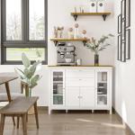 Aparador de Cozinha com Armário 2 Gavetas 2 Portas de Vidro e Prateleiras Ajustáveis Móvel Auxiliar de Armazenamento para Sala de Jantar Sala de Estar 120x40x90 cm Branco