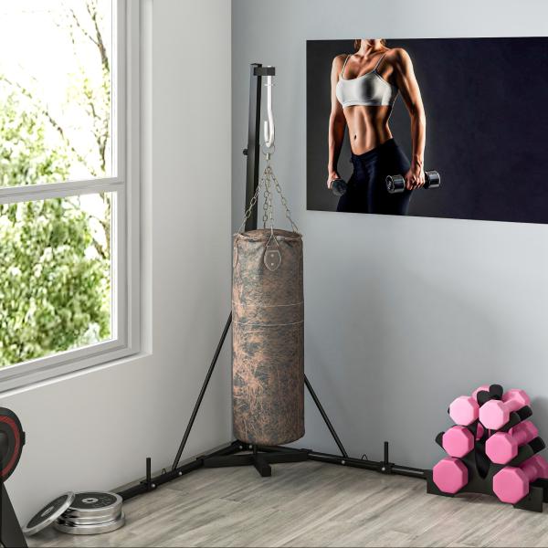 Suporte para Saco de Boxe de Pé Suporte para Saco de Boxe Dobrável com Altura Ajustável 170x90x182 - 225 cm Preto