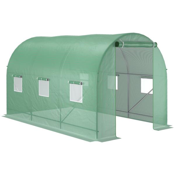 Estufa Tipo Túnel de Jardim 350x200x200cm Estufa de Jardim com 6 Janelas Respiráveis e Porta Enrolável com Zíper para Cultivo de Plantas e Verduras Verde