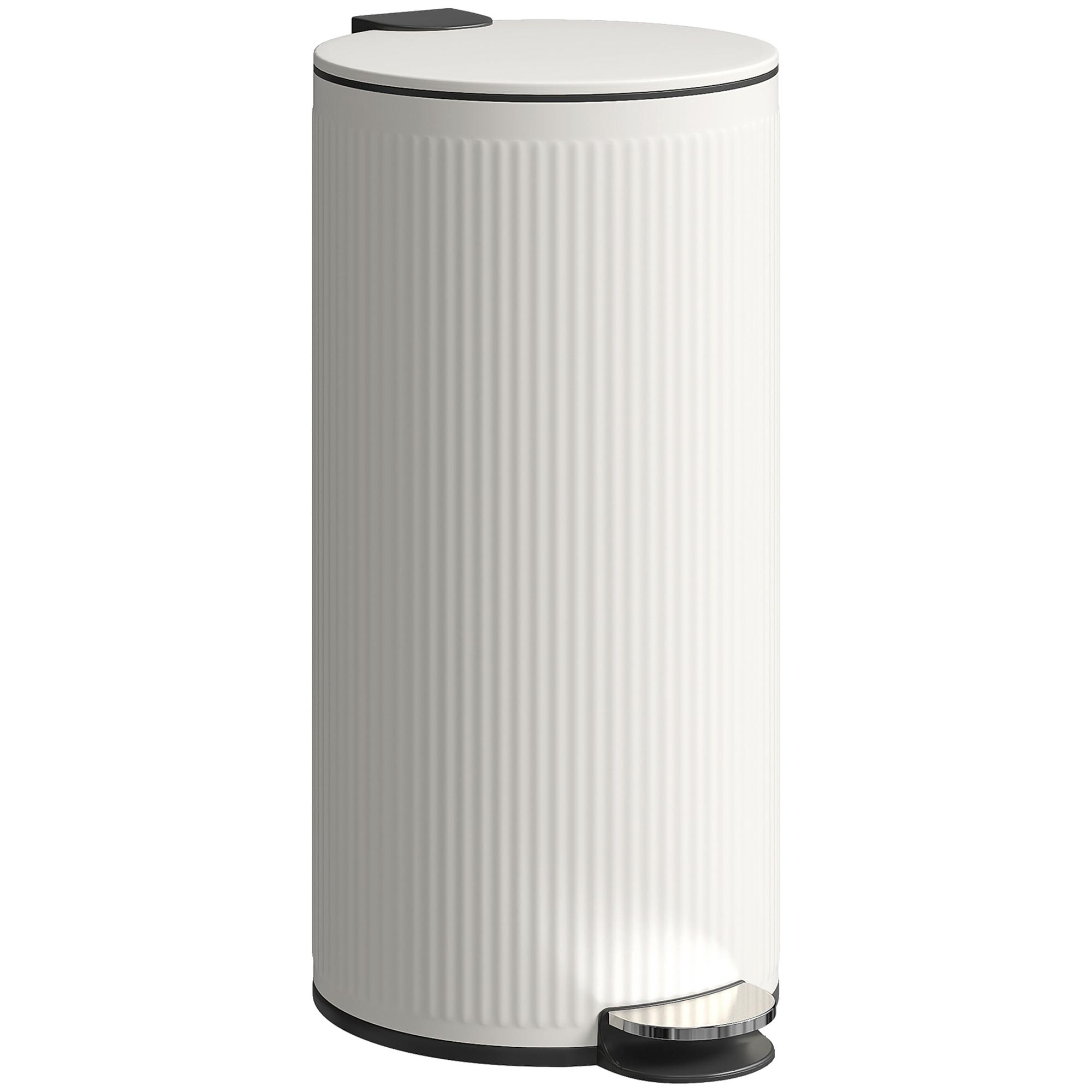 Balde do Lixo para Cozinha com Pedal 30L Cubo de Lixo Metálico com Tampa de Fecho Suave e Balde Removível 36x30x60,5 cm Creme