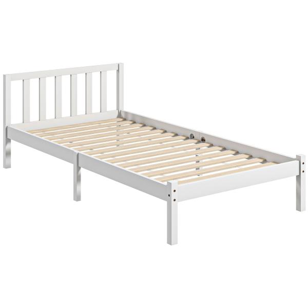 Estrutura de Cama de Madeira Estrado de Cama de Solteiro para Colchão 190x90 cm Carga 120 kg 198x96x70 cm Branco
