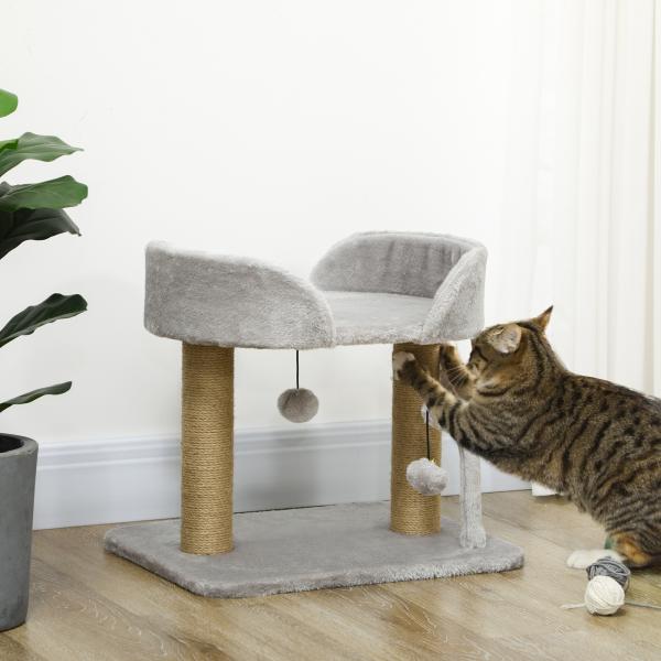 Arranhador para Gatos Pequenos Altura 42 cm Arranhador para Gatos com Cama Bolas Supensas e Postes de Juta 48x38x42 cm Cinza