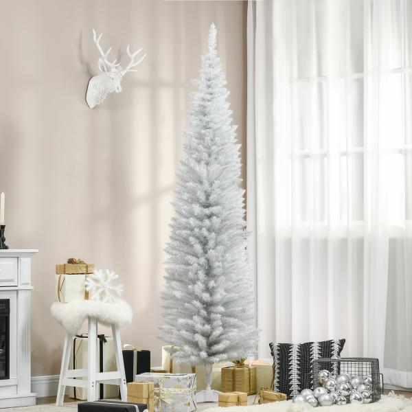 Árvore de Natal Artificial 210 cm Ignífugo com 199 Ramos de PVC Decoração de Natal para Interiores Branco