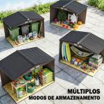 Abrigo de Jardim 277x195x192 cm Metálico para Armazenamento de Ferramentas com Base de Reforço Incluída Madeira