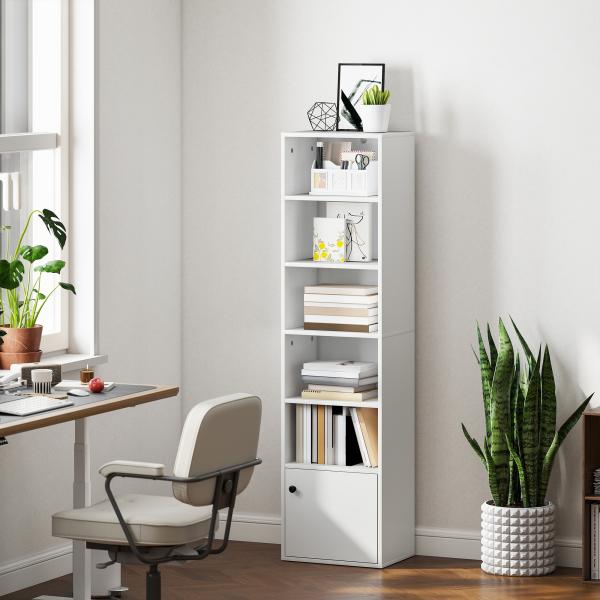 Estante de 6 Níveis Estante para Livros com Prateleiras Ajustáveis e Armário Estante Moderna 40x30x156 cm Branco