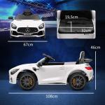 Carro Elétrico para Crianças Carro Mercedes - Benz AMG GTR com Bateria 12V Faróis Buzina e Música 108x67x46 cm Branco