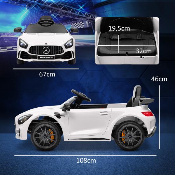 Carro Elétrico para Crianças Carro Mercedes - Benz AMG GTR com Bateria 12V Faróis Buzina e Música 108x67x46 cm Branco