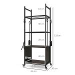 Suporte para Lenha com Rodas de 4 Níveis com Pá Escova Atiçador e Tenaz para Interior e Exterior 45x30x118 cm Preto
