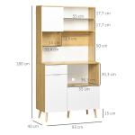 Armário de Cozinha com 3 Portas Gaveta Prateleira Ajustável Bancada para Micro - Ondas e Suporte para Panos 93x40x180 cm Madeira e Branco