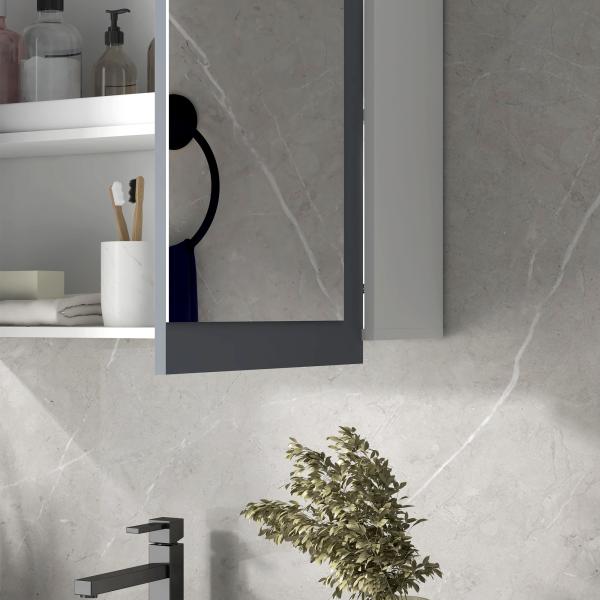 Armário de Casa de Banho com Espelho 2 Portas e Prateleiras Ajustáveis 69x17x75,5 cm Branco e Cinza