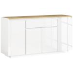 Aparador de Sala de Estar com 4 Portas Gaveta e Prateleiras Ajustáveis 140x40x75 cm Madeira e Branco Brilhante