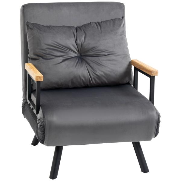 Poltrona Convertível em Cama Poltrona 3 em 1 Convertível em Cama com Encosto Ajustável em 5 Níveis 63x73x81 cm Cinza