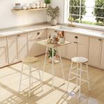 Mesa Alta de Cozinha Quadrada com Prateleira Mesa Alta de Bar para 2 Pessoas Pernas de Metal 55x55x95 cm Madeira e Branco