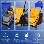 Balde de Esfregona 26 L com Rodas, Sistema de Espremedor, Asa de Transporte e Duplo Compartimento 78x45x95 cm Multicolor