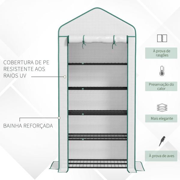 Estufa de Jardim de 5 Prateleiras Estufa Resistente com 1 Porta com Fecho de Correr Anti - UV 90x49x193 cm Branco