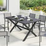 Mesa de Jantar Retangular para Jardim para 6 Pessoas com Tampo de HDPE Efeito Ripas e Estrutura Metálica 150x90x74 cm, Preto