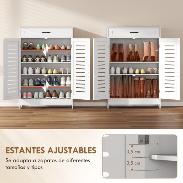 Sapateira Armário para Sapatos com Gaveta Portas de Grade Prateleiras Ajustáveis para 20 Pares de Sapatos 78x37x115,8 cm Branco