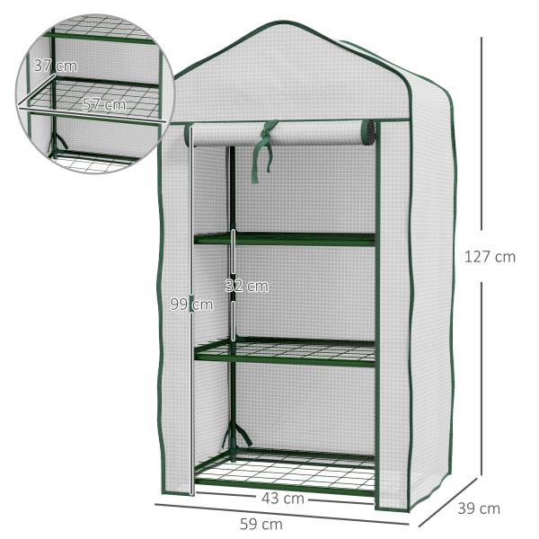Estufa de Jardim de 3 Níveis Estufa de Terraço com 3 Prateleiras para Cultivo de Plantas Flores 59x39x127 cm Branco